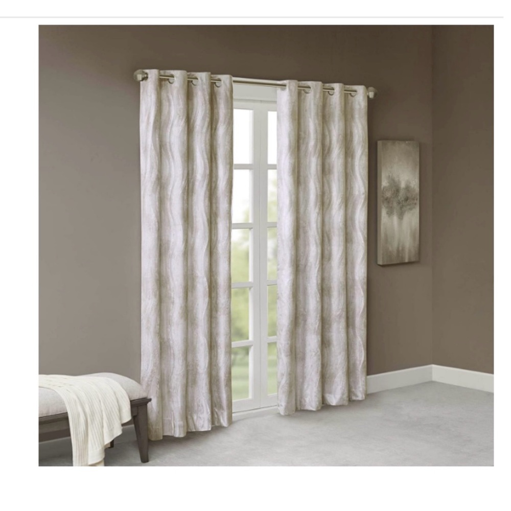 2 Panels of Sun Smart Elegant Cream Wave Pattern Curtains